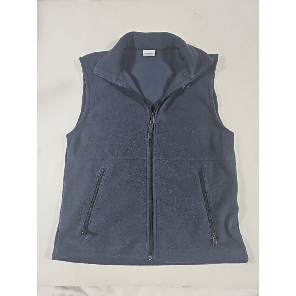 Columbia Fleece Mens Size Small Full Zip Navy Blue Outdoor Vest W Pockets Soft